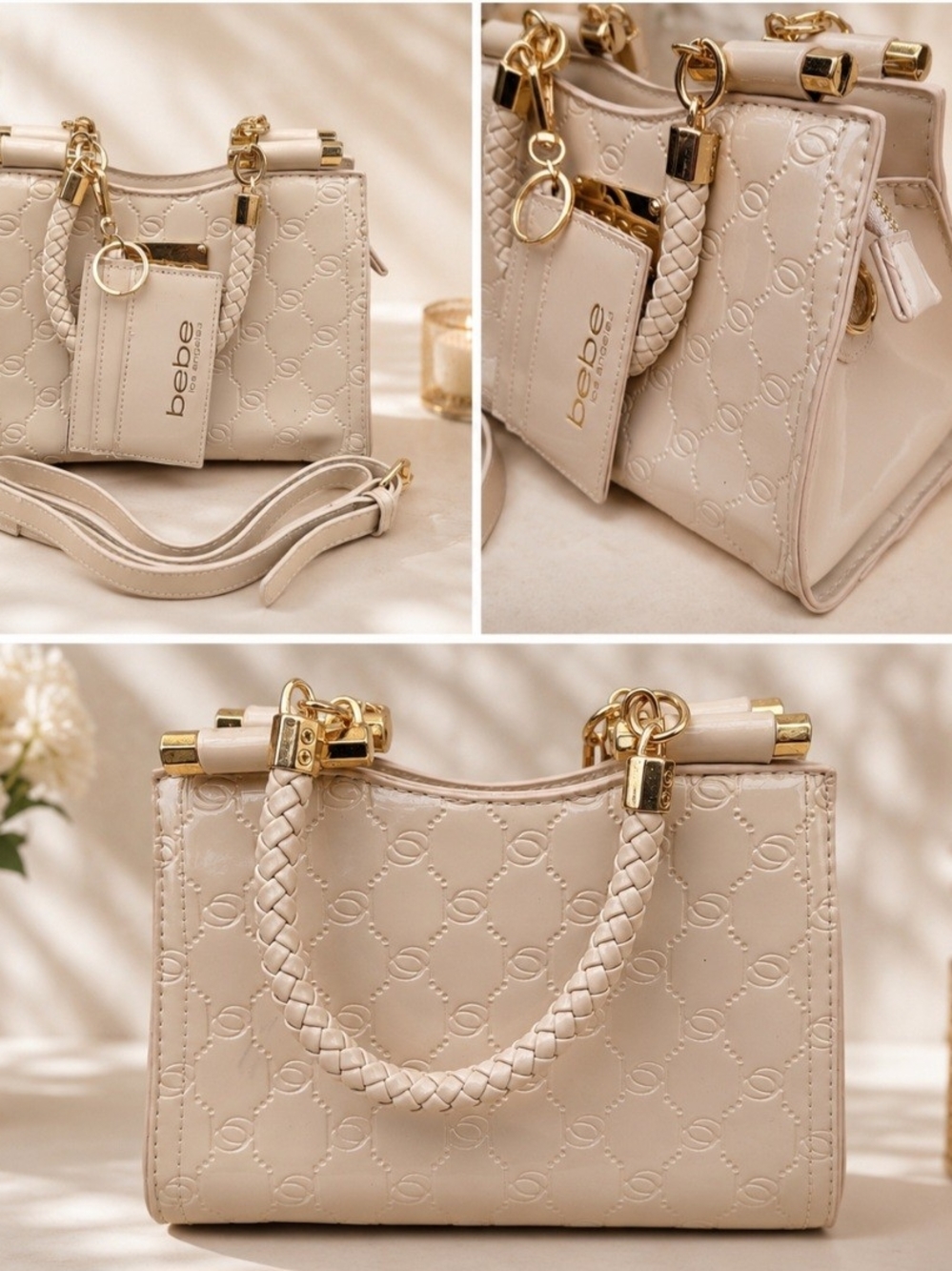Bebe Cream Embossed Satchel Crossbody Bag – Gold Hardware
Elegant Bebe handbag - Picture 2 of 13